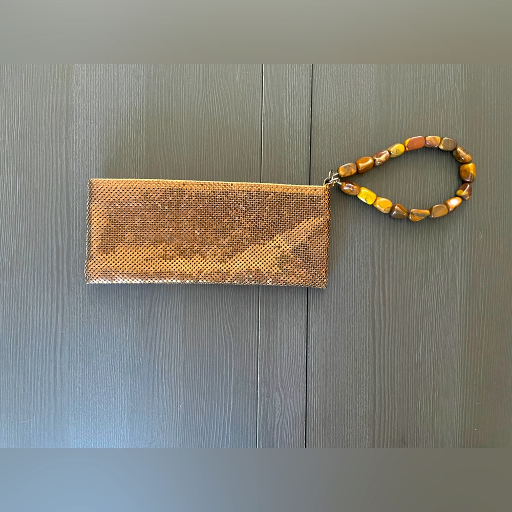 Whiting & Davis vintage gold mesh wristlet with beautiful stone strap.